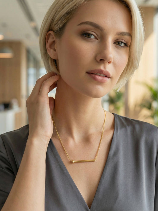 Geometric Gold Long Strip Bead Necklace