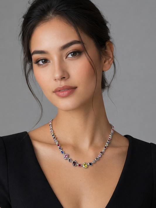 Multicolor Gemstone Sterling Silver Necklace