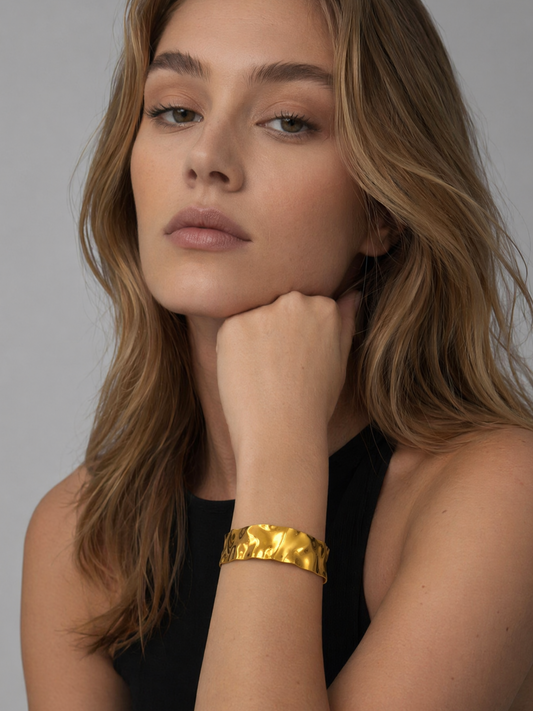 Minimalist Liquid Gold Ruffled Wide Cuff Bracelet
