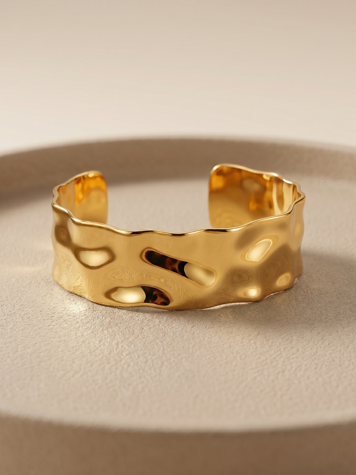 Minimalist Liquid Gold Ruffled Wide Cuff Bracelet