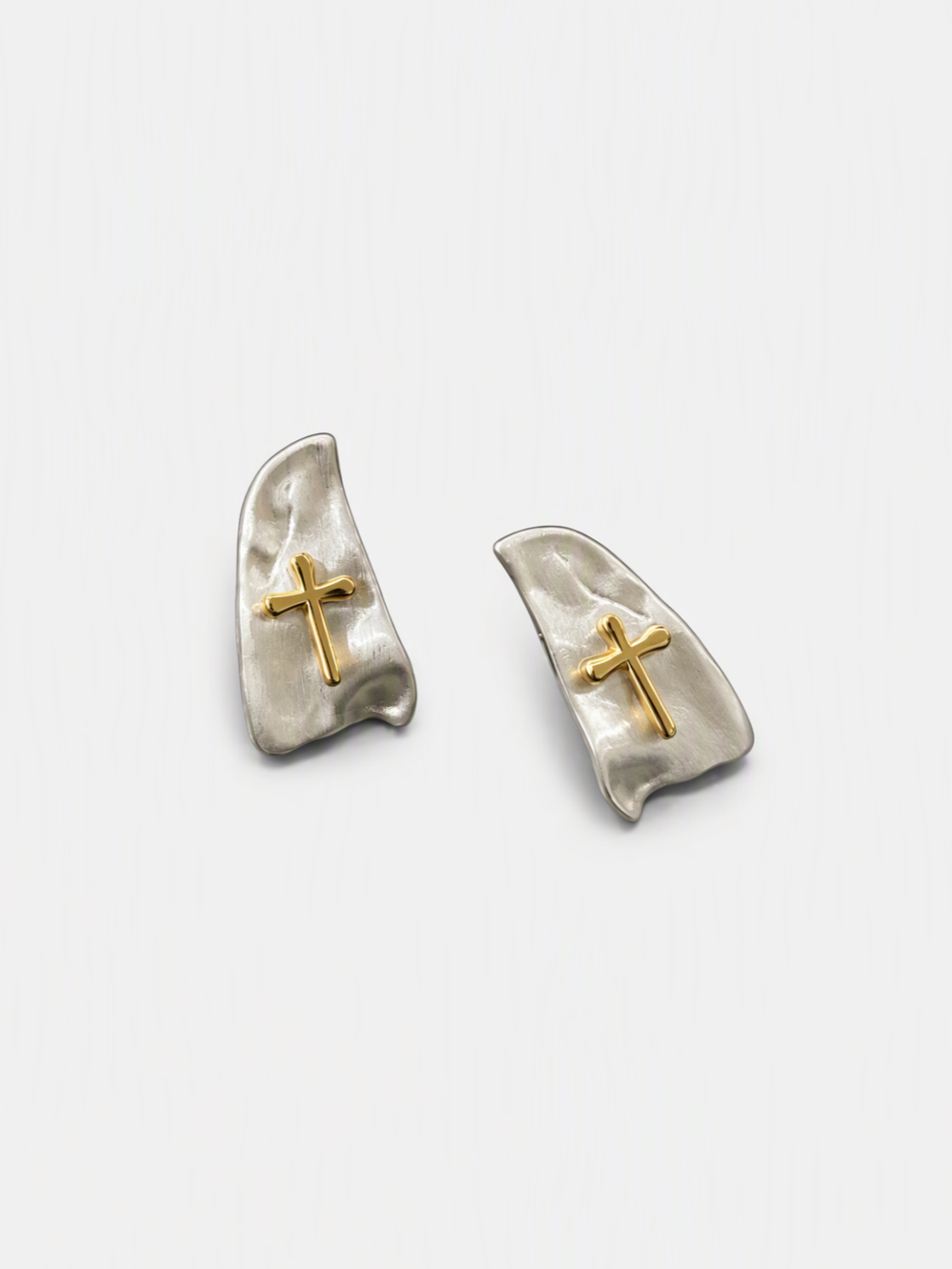 Two-Tone Sculptural Cross Studs