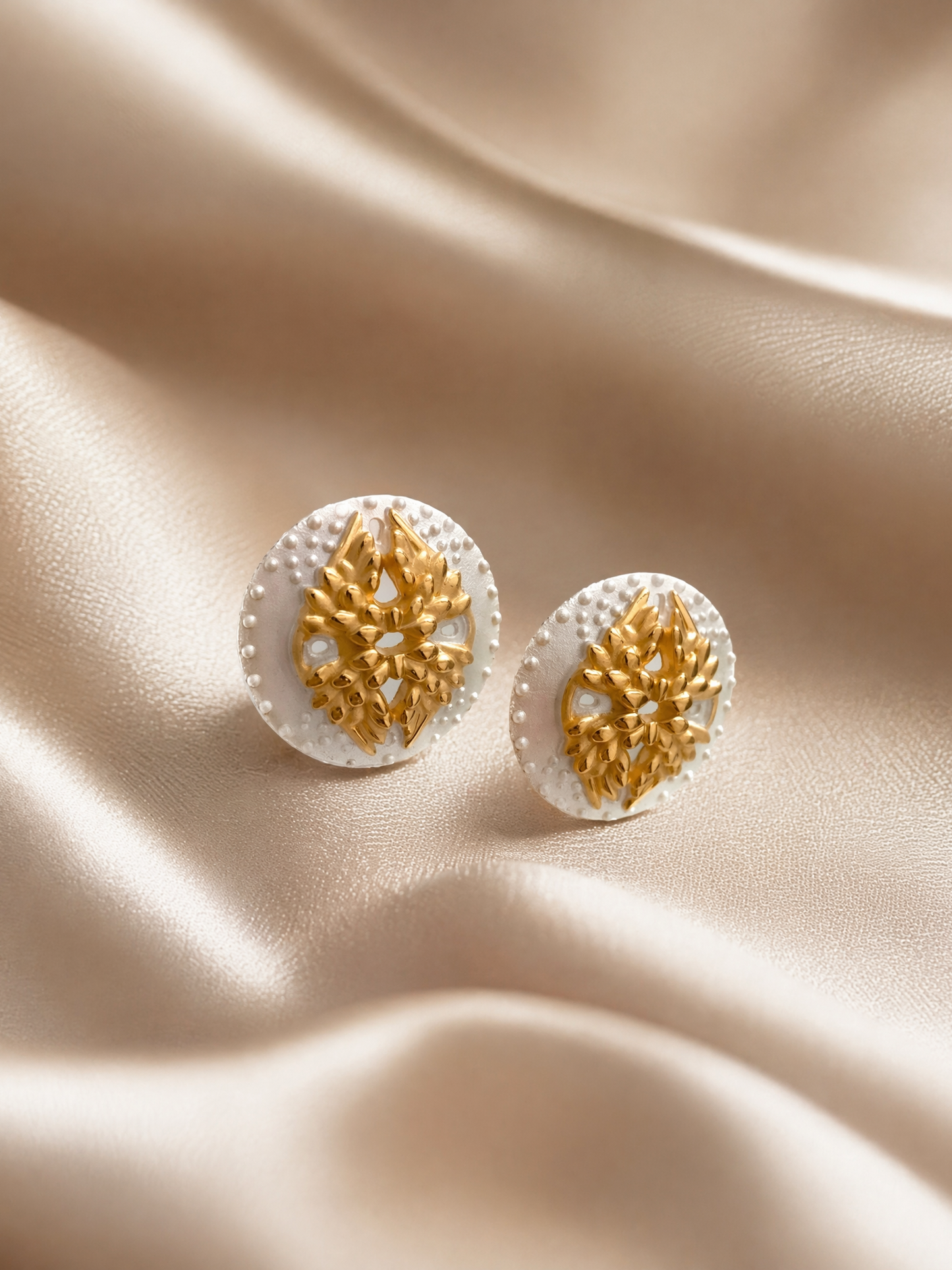 French Vintage Embossed Hollow Gold Stud Earrings
