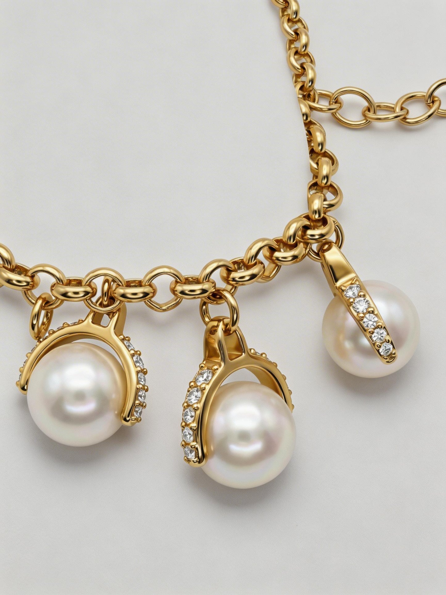 24K Gold Pearl Pendant Thick Chain Bracelet