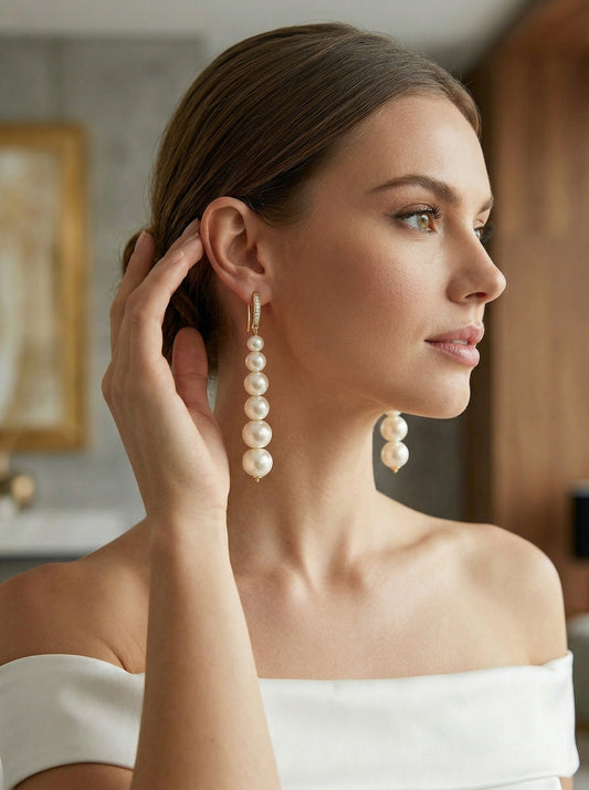 Long Drop Earrings with Gradient-sized Pearls
