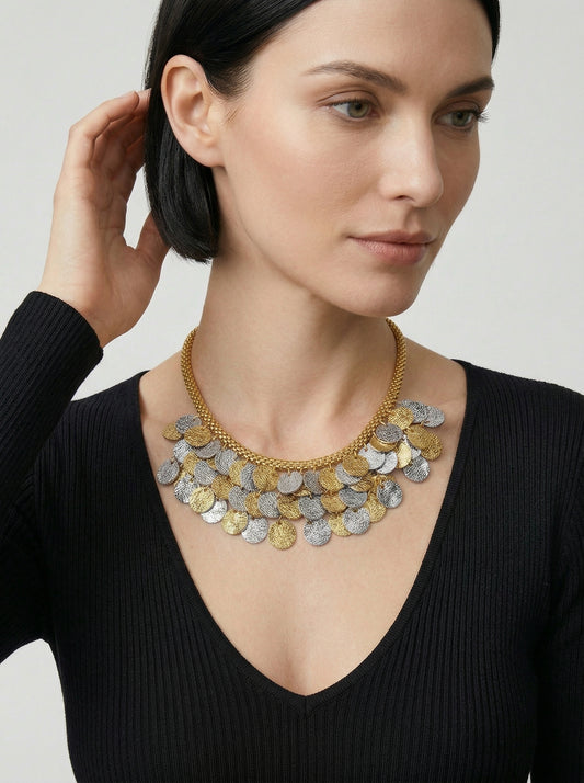 عقد طبلة دائرية بلمسة معدنية كلاسيكية بلونين متضادين مع شرل