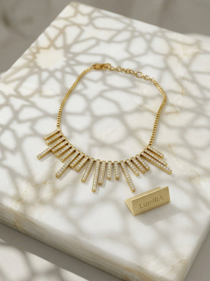 Vintage Gold Starburst Diamond Row Necklace
