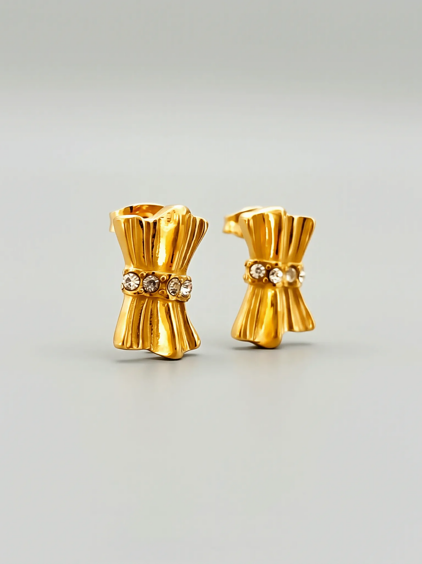 French Vintage Gathered Silk Texture Zircon Stud Earrings