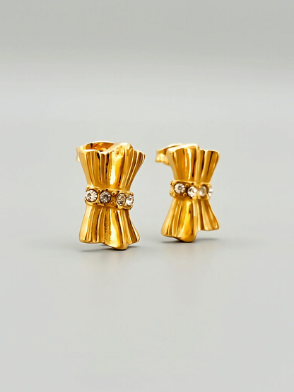 French Vintage Gathered Silk Texture Zircon Stud Earrings