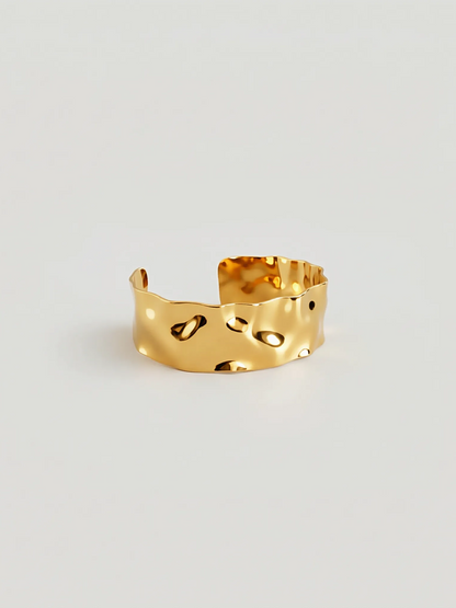 Minimalist Liquid Gold Ruffled Wide Cuff Bracelet