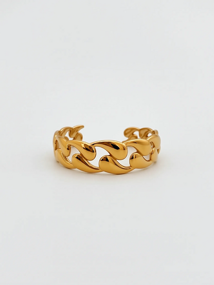 18K Gold Textured Cuban Link Open Cuff Bracelet