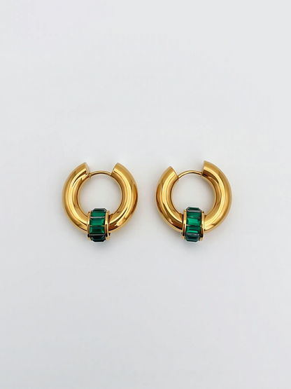 Green Baguette Huggie Hoops