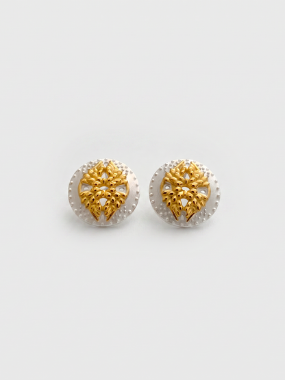 French Vintage Embossed Hollow Gold Stud Earrings
