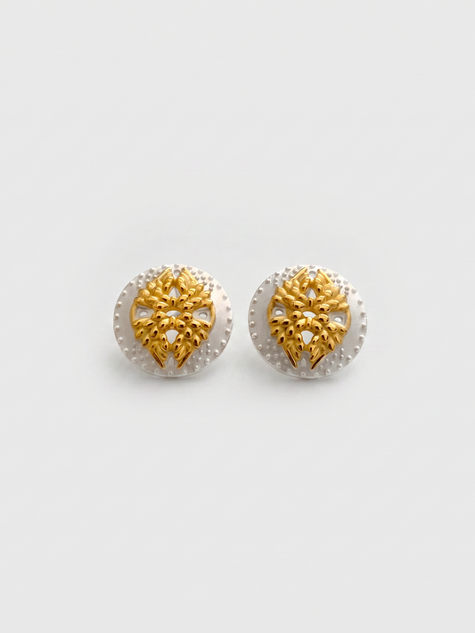 French Vintage Embossed Hollow Gold Stud Earrings