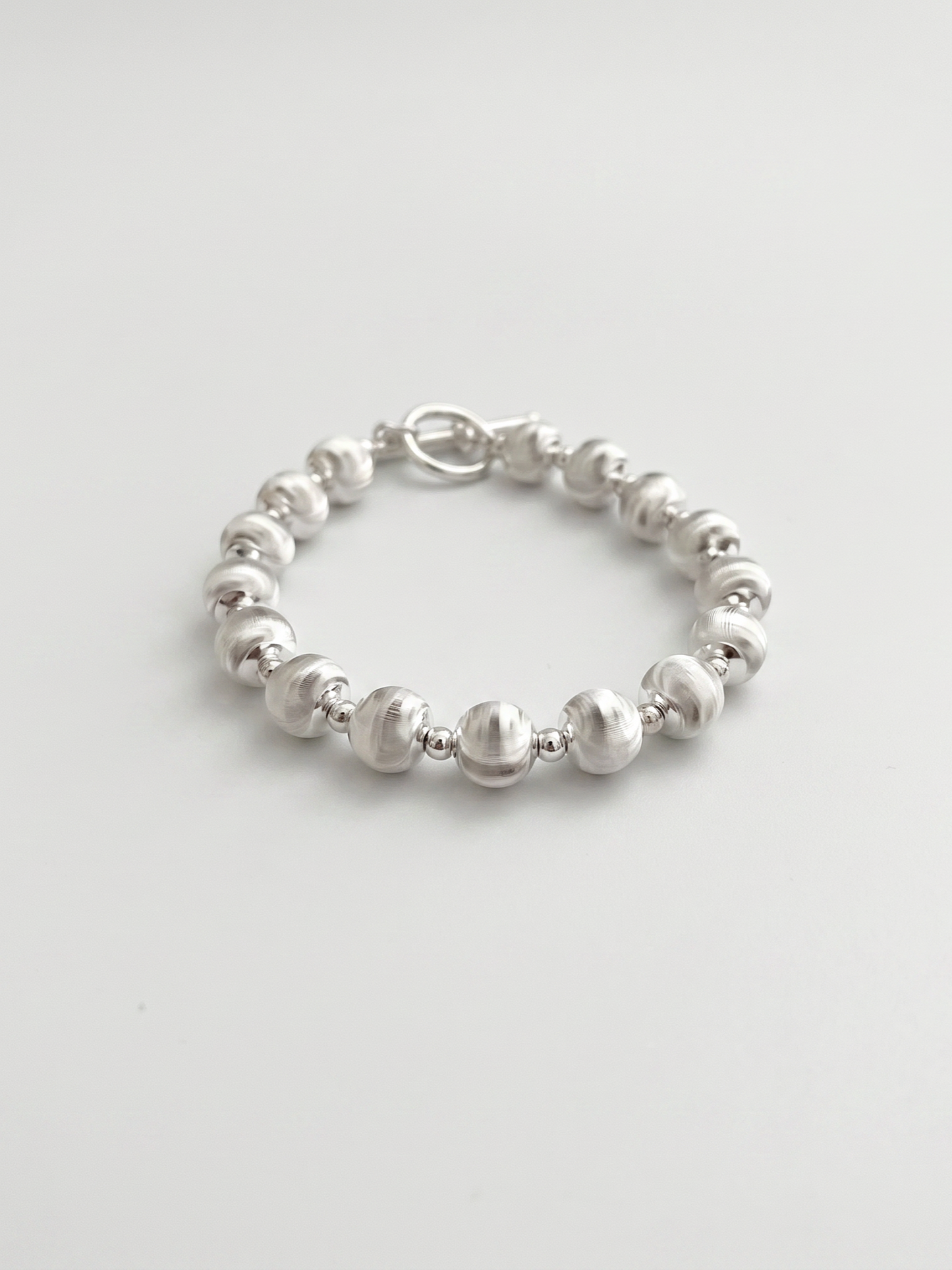 Minimalist Brushed Sterling Silver OT Clasp Beaded Bracelet