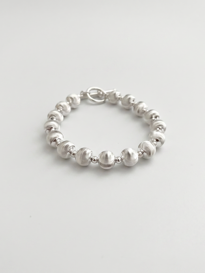 Minimalist Brushed Sterling Silver OT Clasp Beaded Bracelet