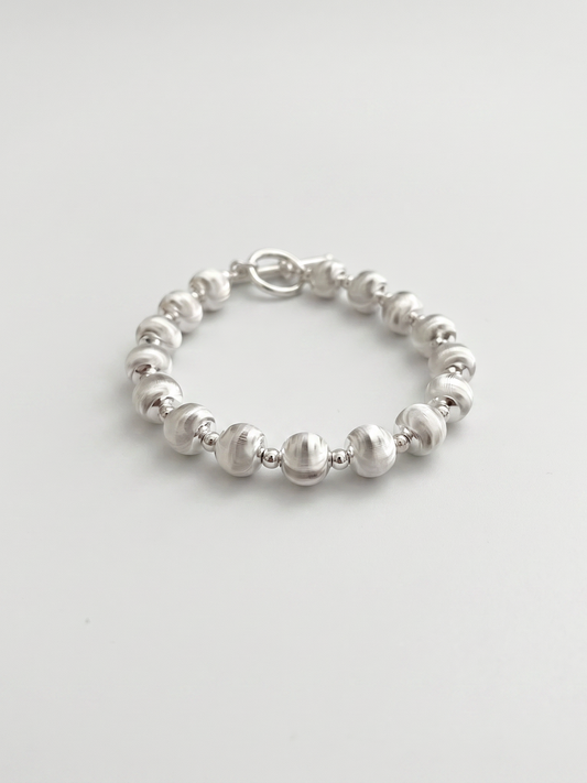 Minimalist Brushed Sterling Silver OT Clasp Beaded Bracelet