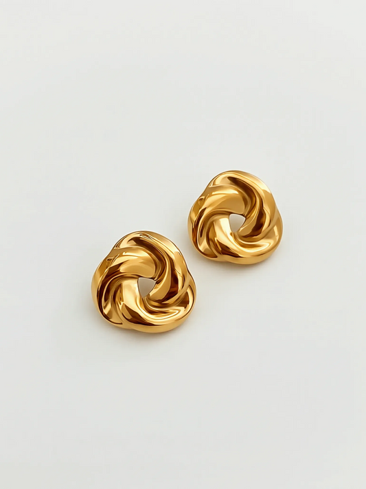 Twisted Möbius Ring Gold Stud Earrings
