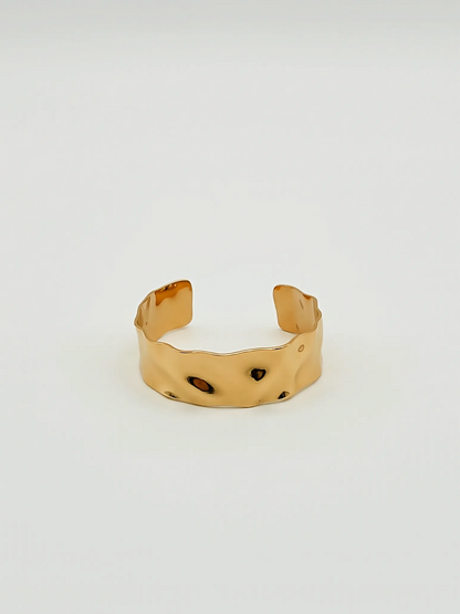 Minimalist Liquid Gold Ruffled Wide Cuff Bracelet
