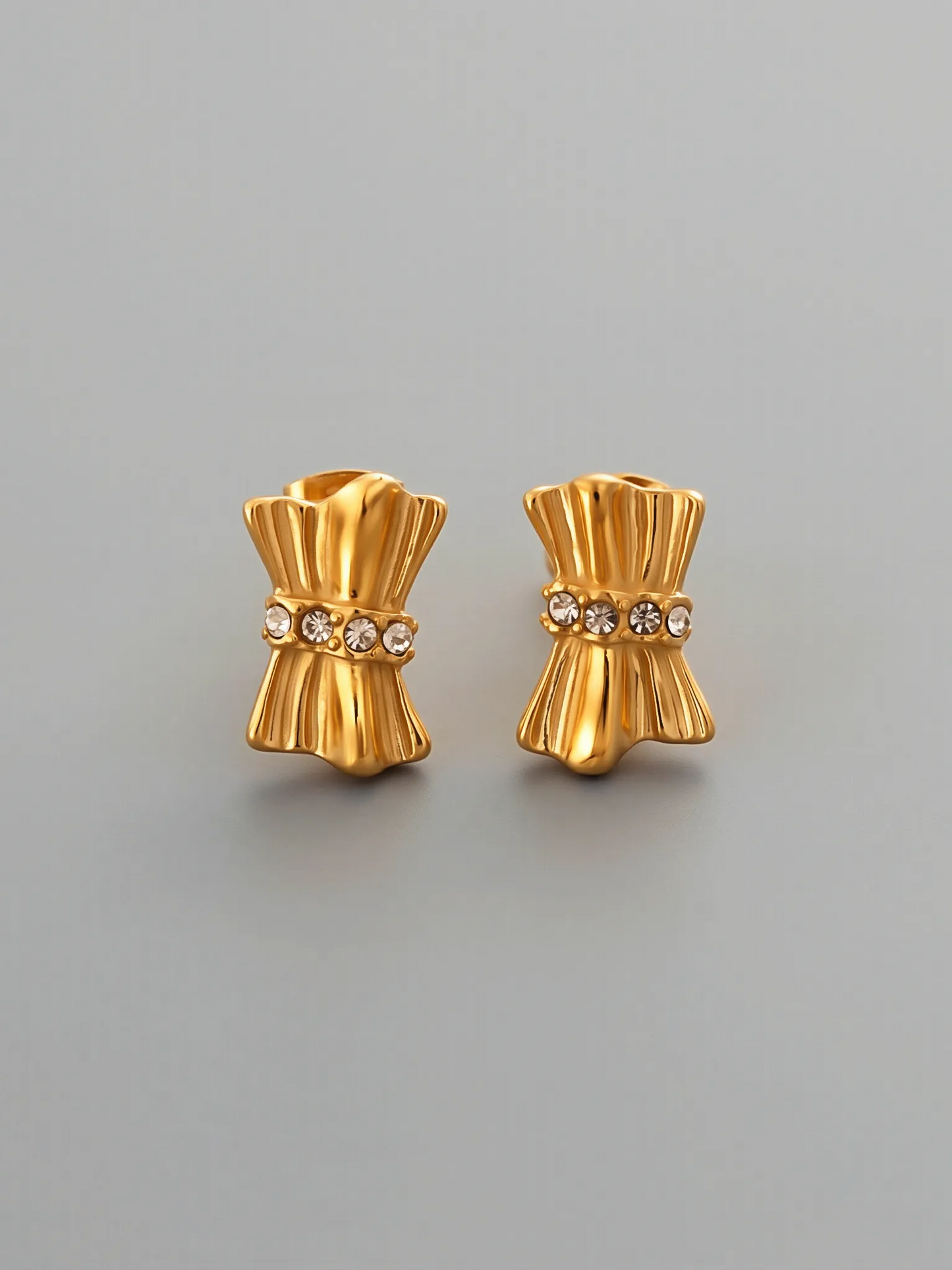 French Vintage Gathered Silk Texture Zircon Stud Earrings
