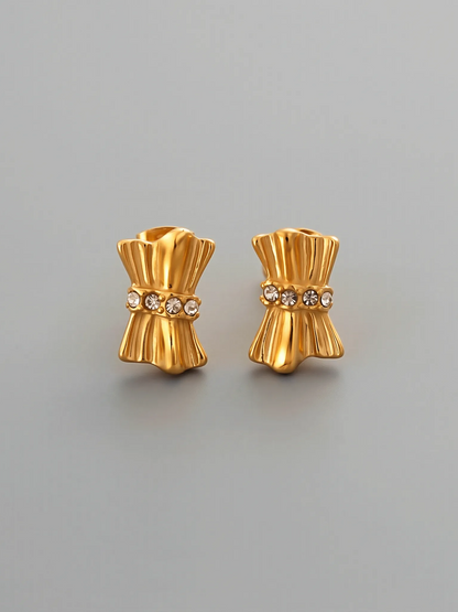 French Vintage Gathered Silk Texture Zircon Stud Earrings