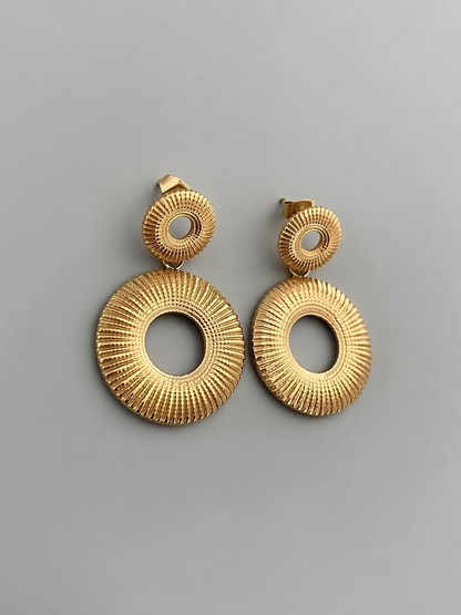 Sunburst Double Circle Drop Earrings