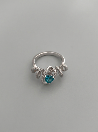 Aquamarine Heart Sterling Silver Wrap Ring