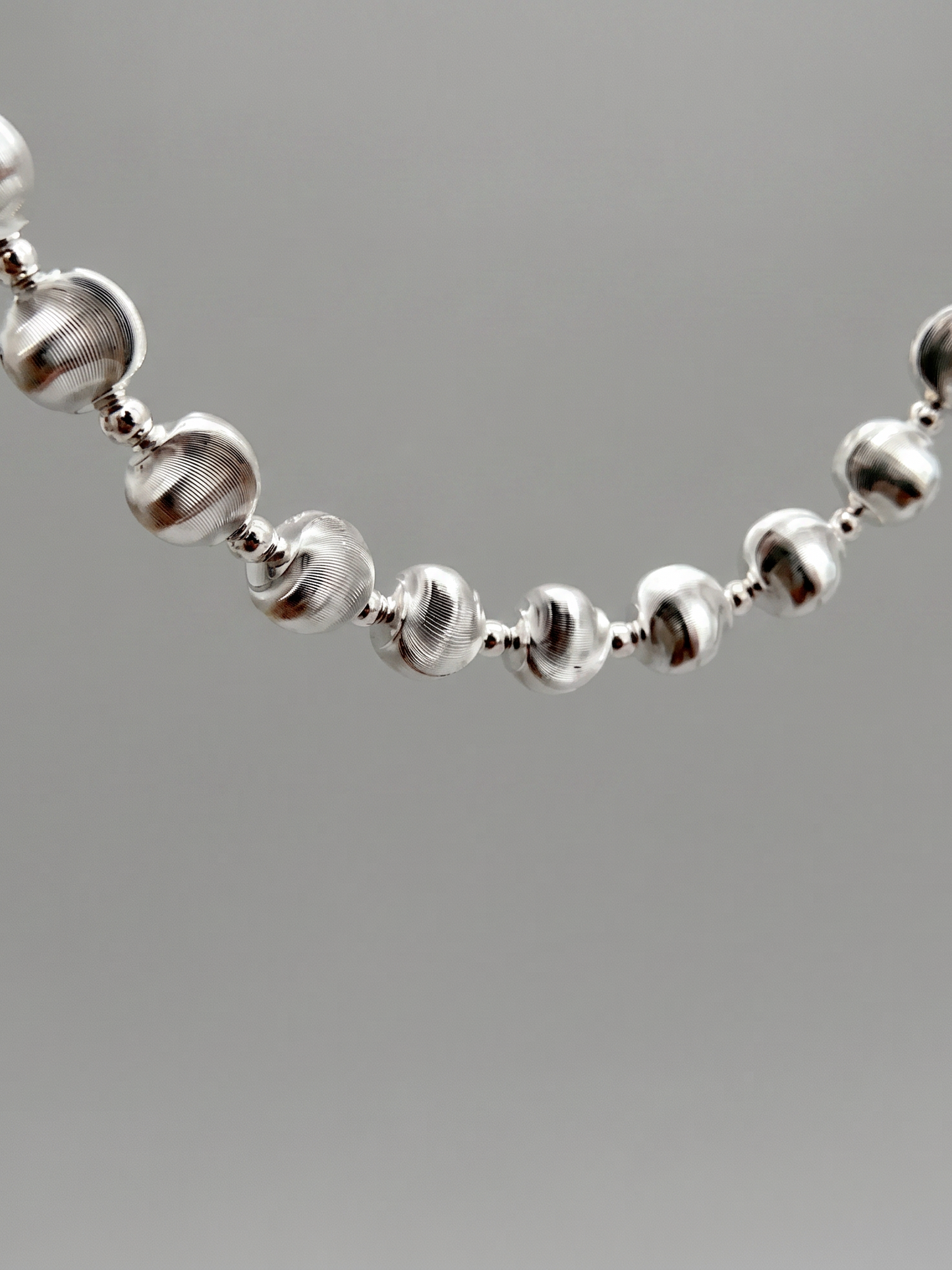 925 Sterling Silver Uneven Surface Round Bead Toggle Necklace