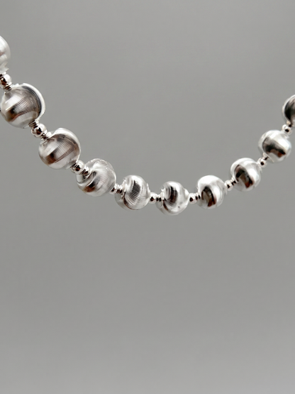 925 Sterling Silver Uneven Surface Round Bead Toggle Necklace