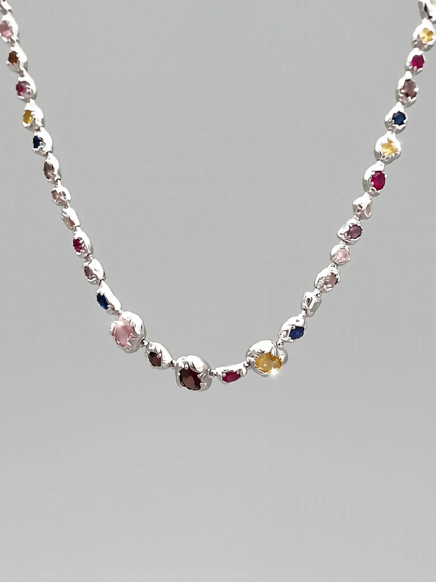 Multicolor Gemstone Sterling Silver Necklace