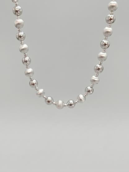 Collier à perles mixte poli et brossé en argent sterling 925