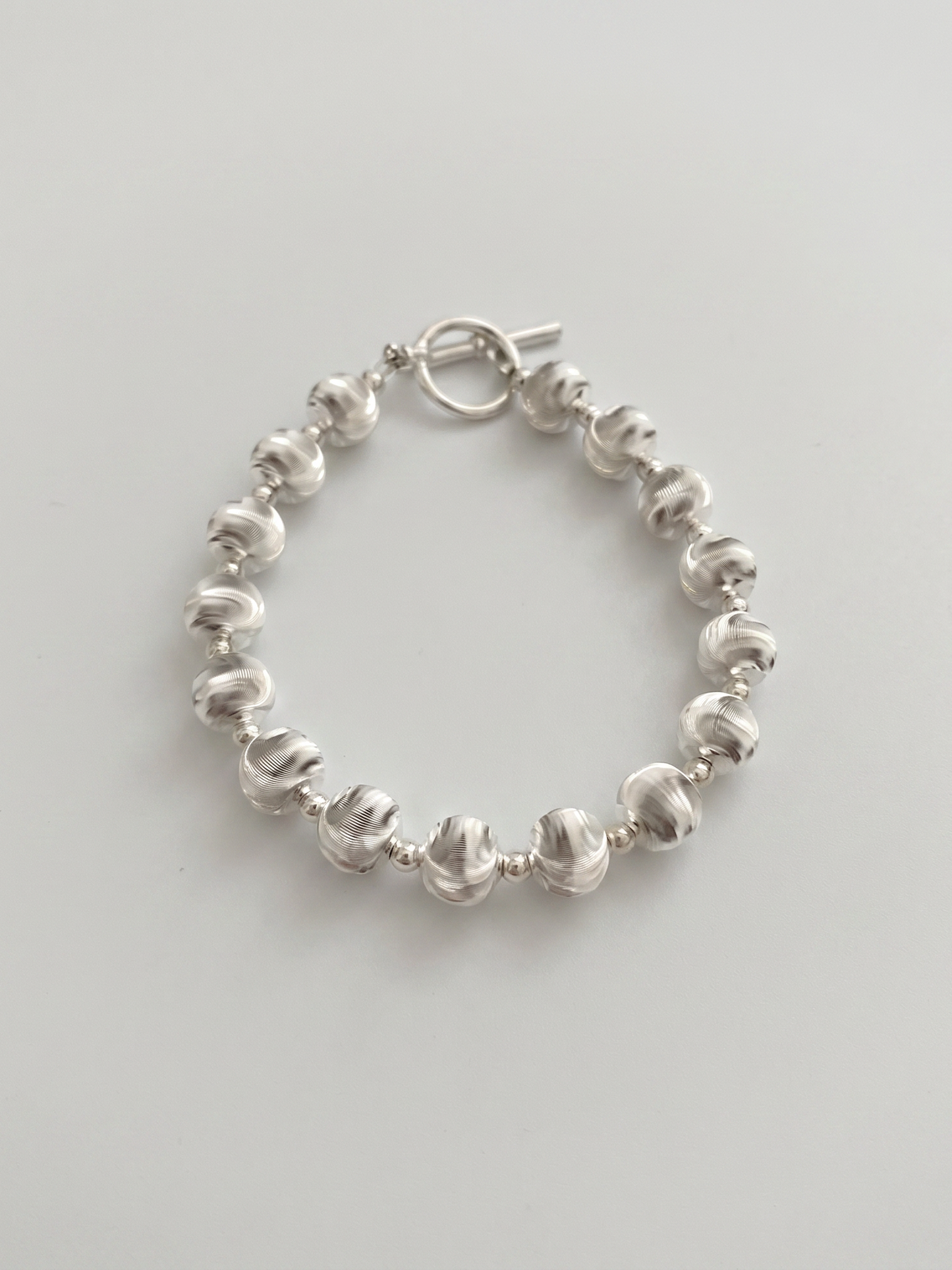 Minimalist Brushed Sterling Silver OT Clasp Beaded Bracelet