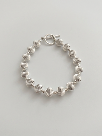 Minimalist Brushed Sterling Silver OT Clasp Beaded Bracelet