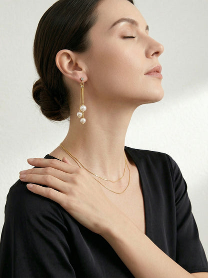 Gold Chain Pearl Tassel Pendant Earrings