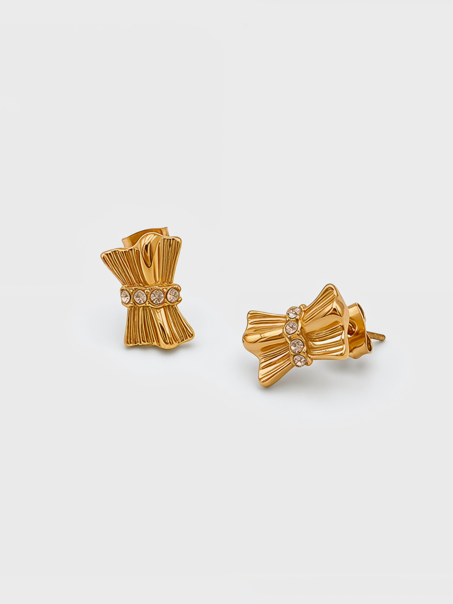 French Vintage Gathered Silk Texture Zircon Stud Earrings