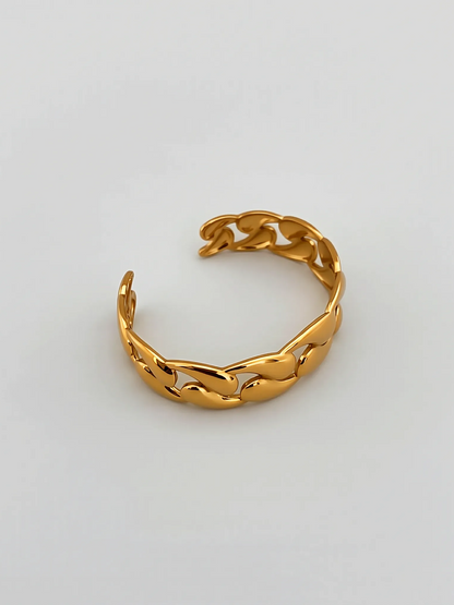 18K Gold Textured Cuban Link Open Cuff Bracelet