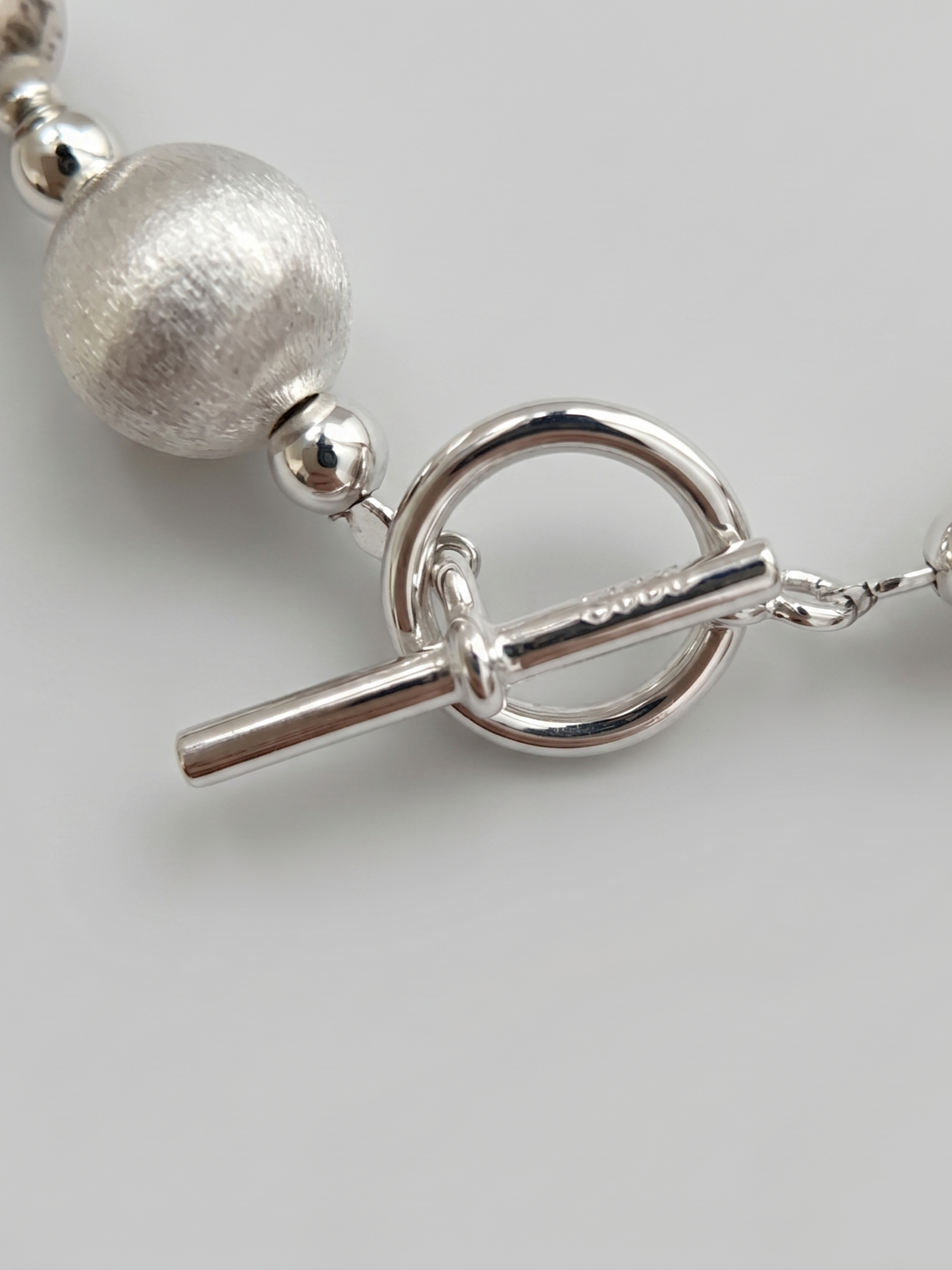 Collier à perles mixte poli et brossé en argent sterling 925