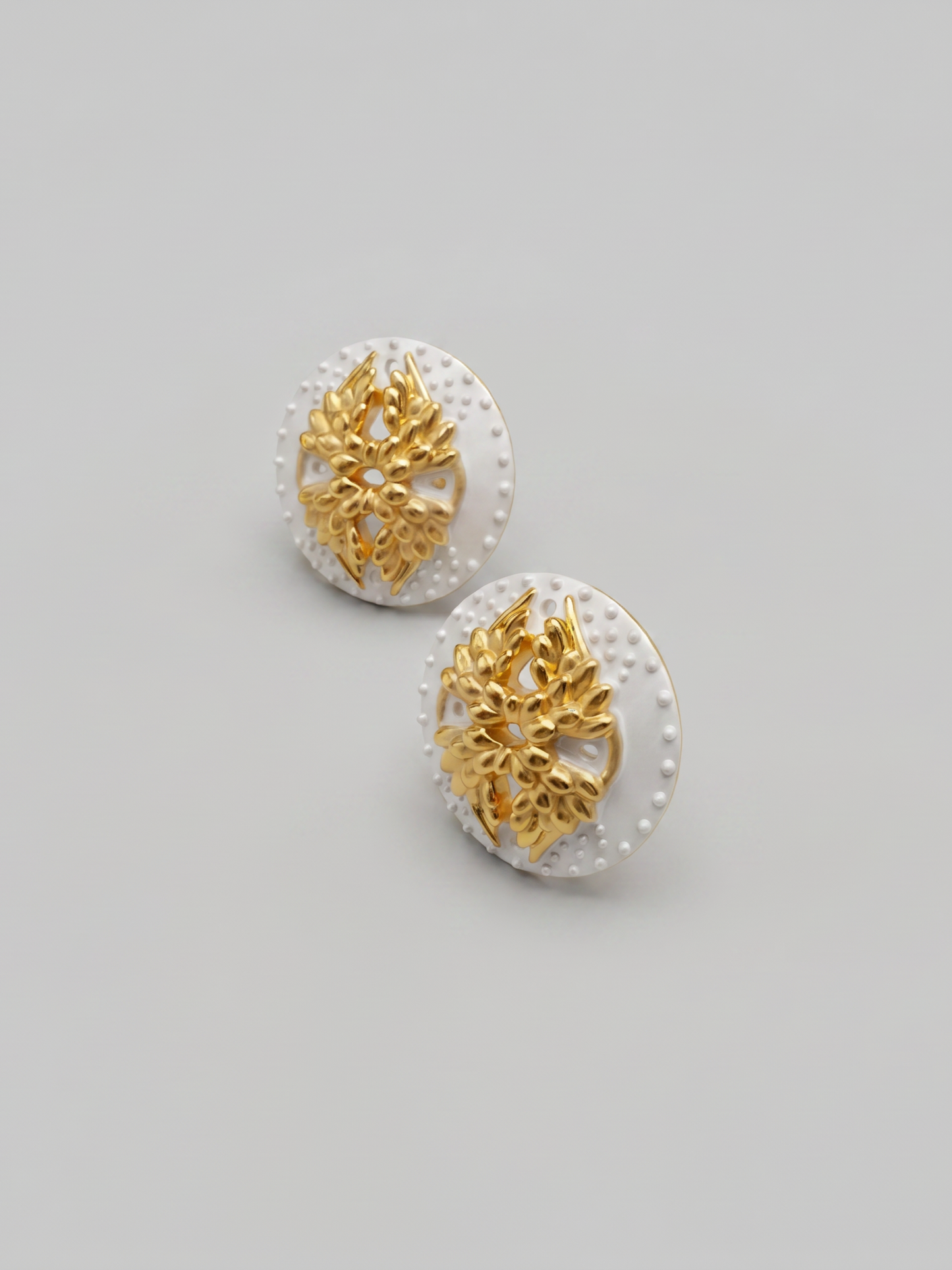 French Vintage Embossed Hollow Gold Stud Earrings