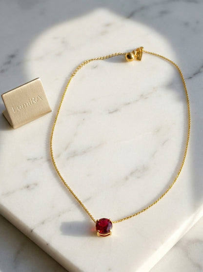 Vintage Ruby Glossy Gold Necklace