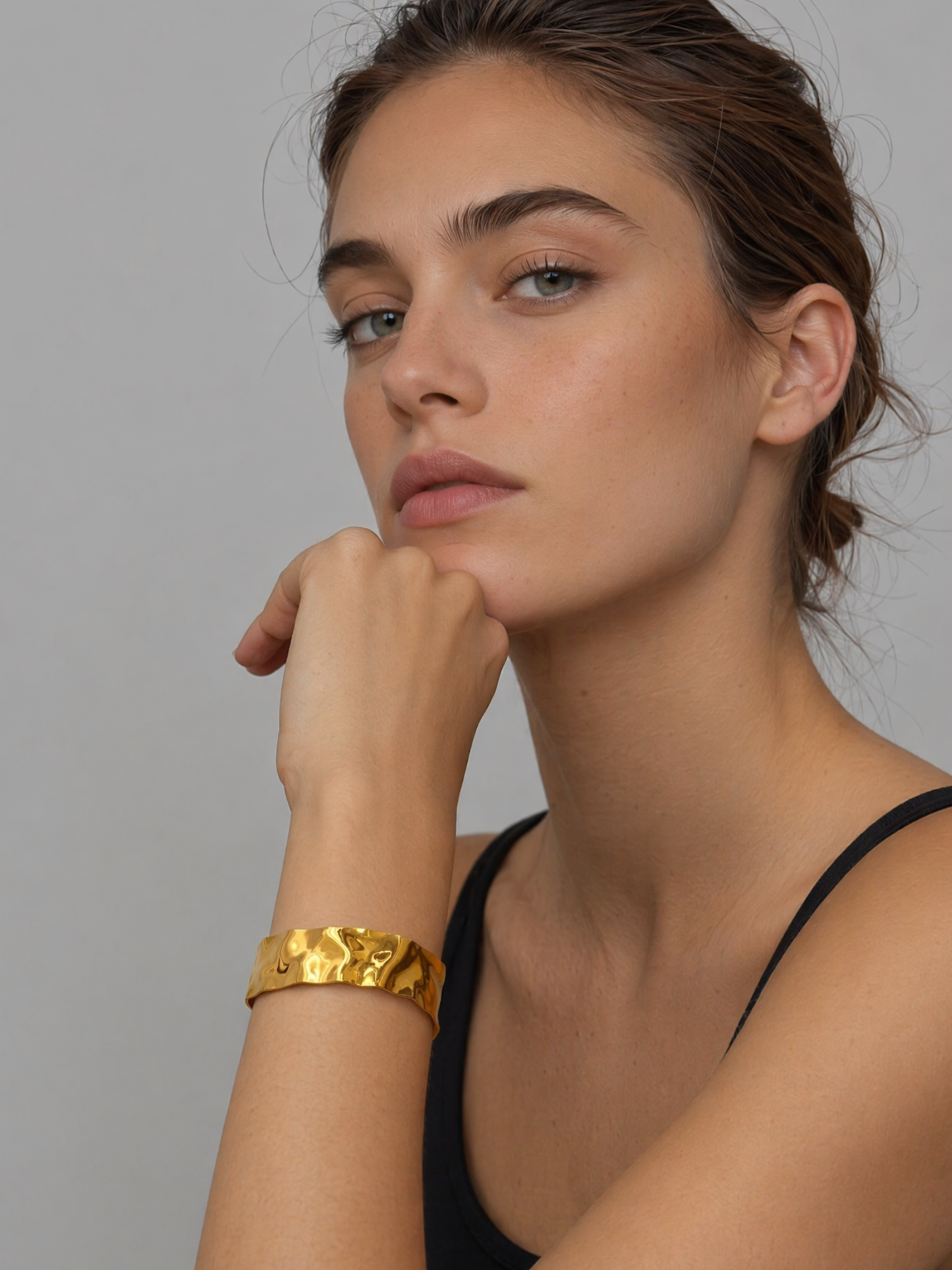 Minimalist Liquid Gold Ruffled Wide Cuff Bracelet