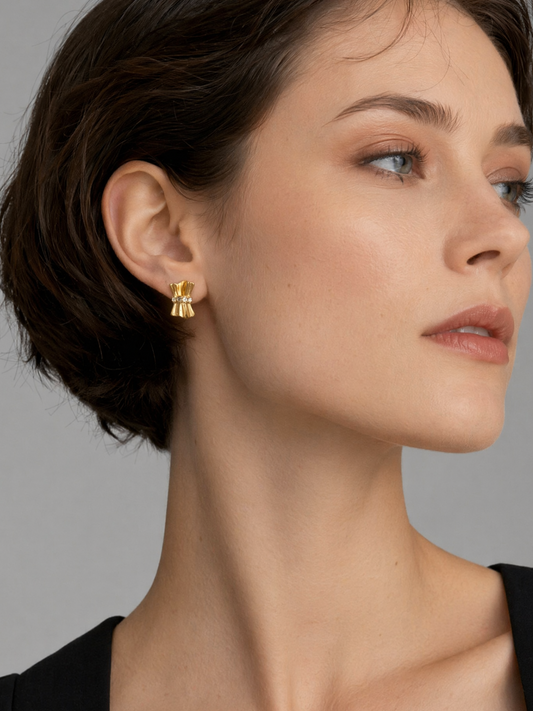 French Vintage Gathered Silk Texture Zircon Stud Earrings
