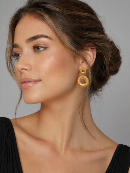 Sunburst Double Circle Drop Earrings