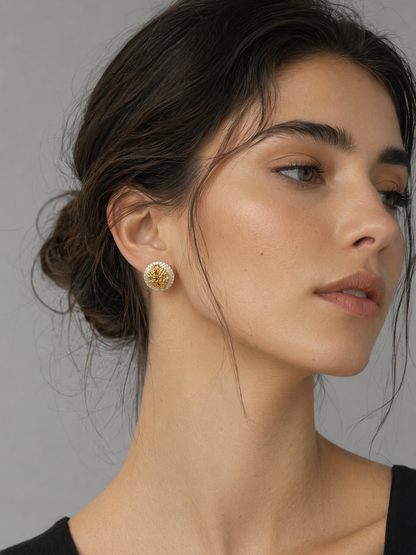 French Vintage Embossed Hollow Gold Stud Earrings