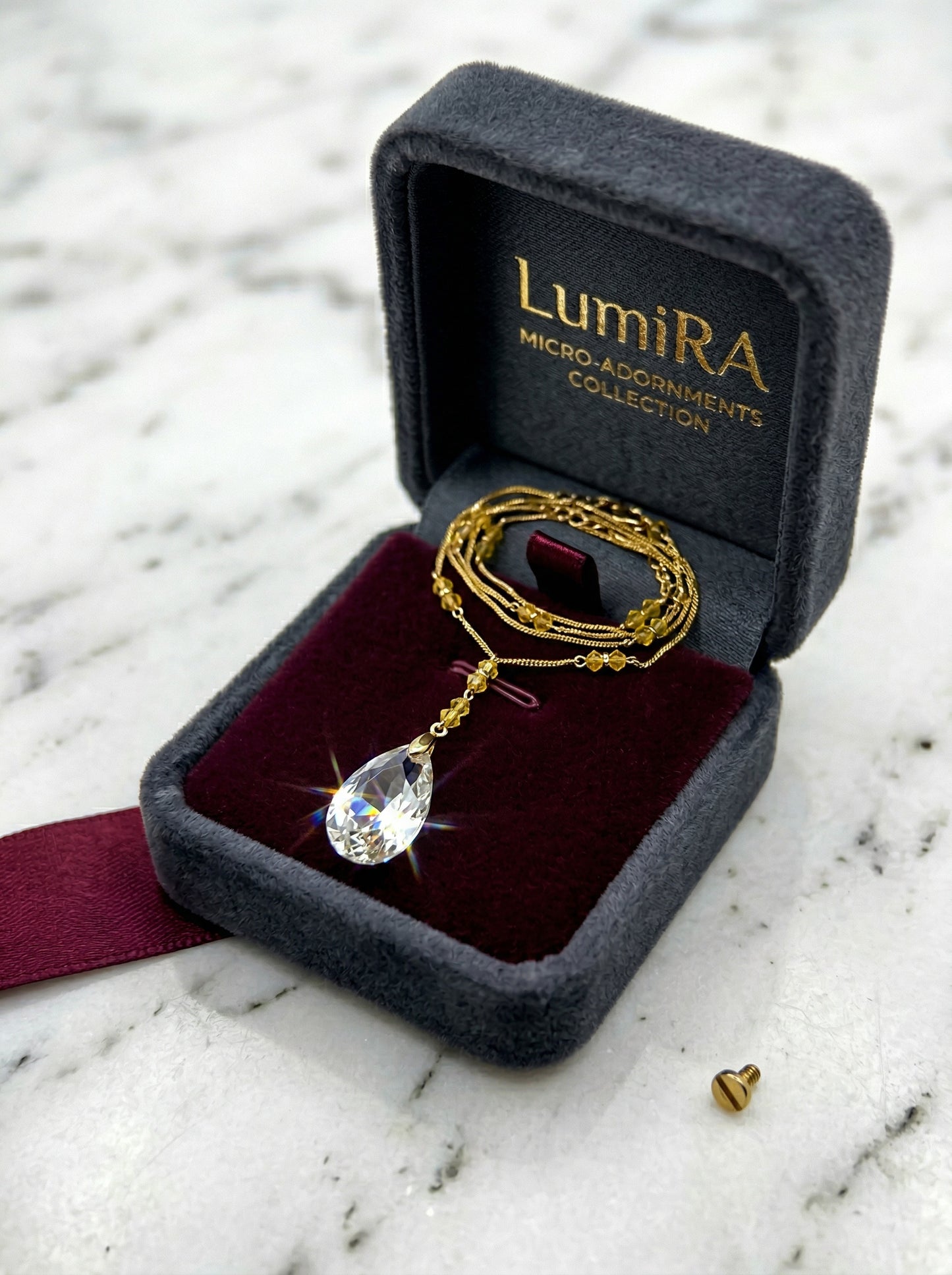 Gold Double-layer Thin Chain Waterdrop Crystal Long Necklace