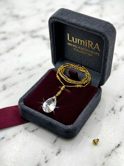 Gold Double-layer Thin Chain Waterdrop Crystal Long Necklace
