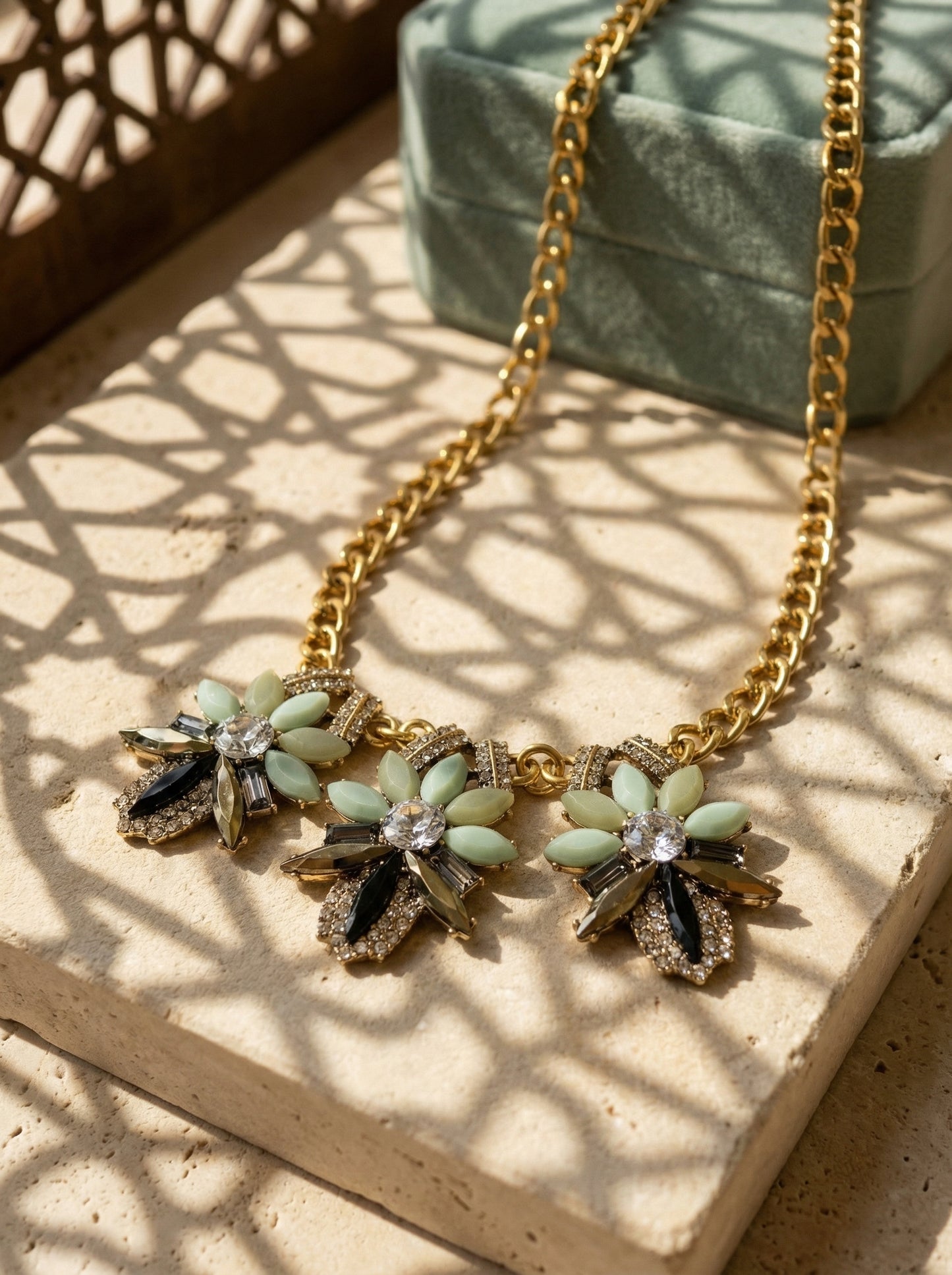 Vintage Floral Geometric Statement Necklace