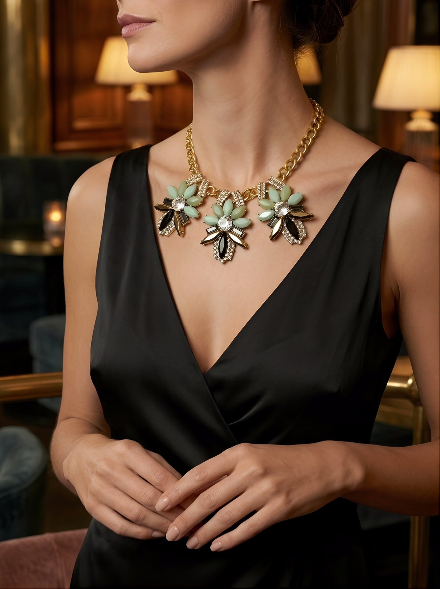 Vintage Floral Geometric Statement Necklace