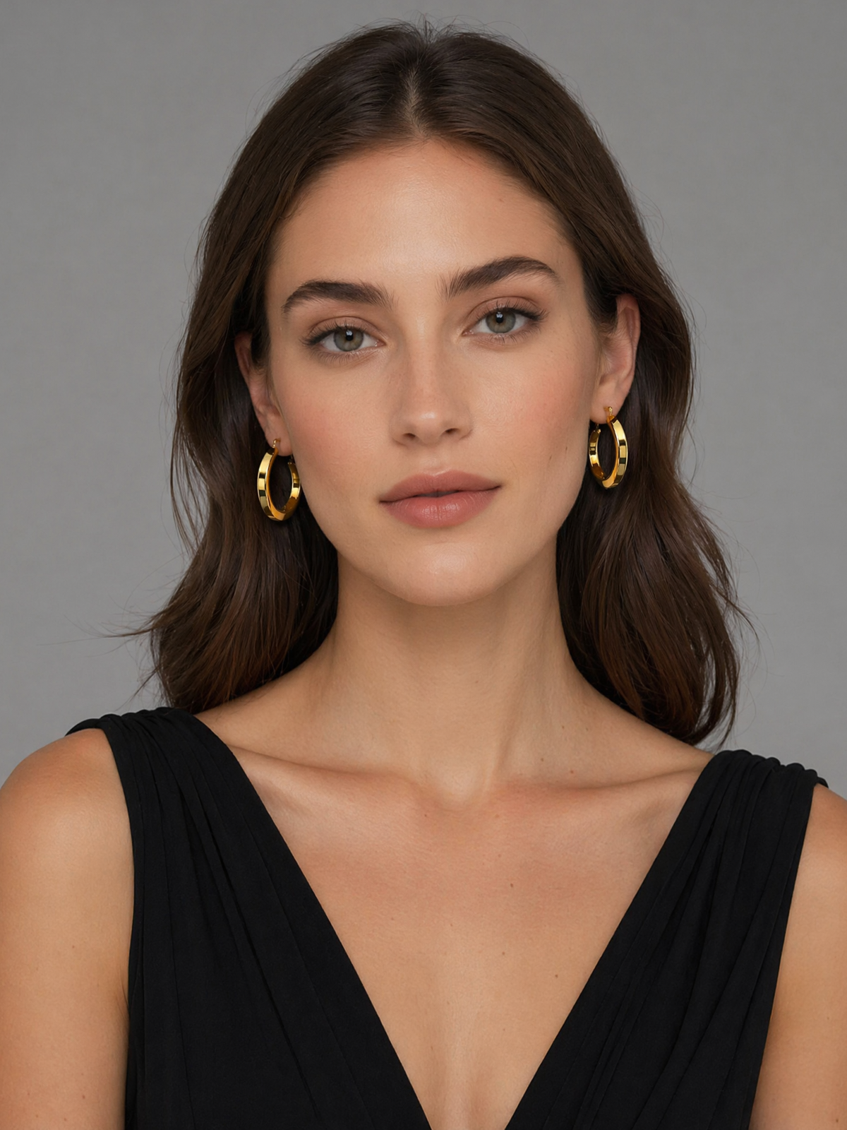 French Vintage 18K Gold Minimalist Thick Hoop Earrings