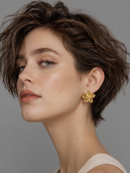 French Vintage Embossed Cicada & Floral Stud Earrings