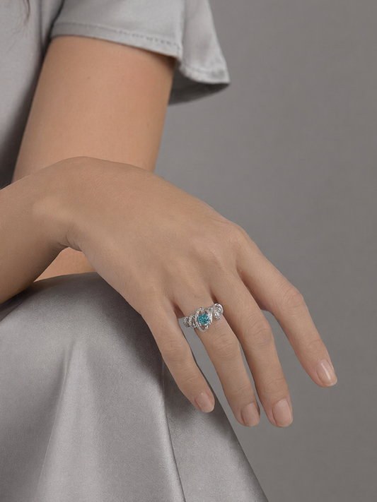 Aquamarine Heart Sterling Silver Wrap Ring