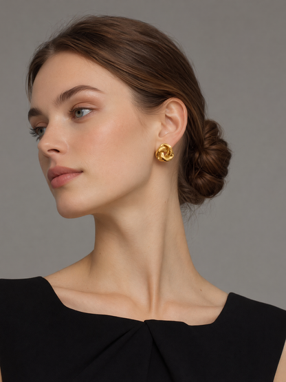 Twisted Möbius Ring Gold Stud Earrings